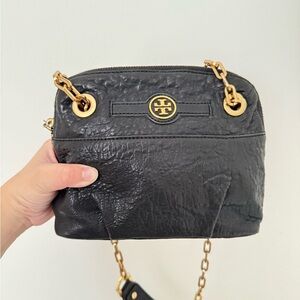 Tory Burch Textured Black Crossbody Bag with Gold Chain